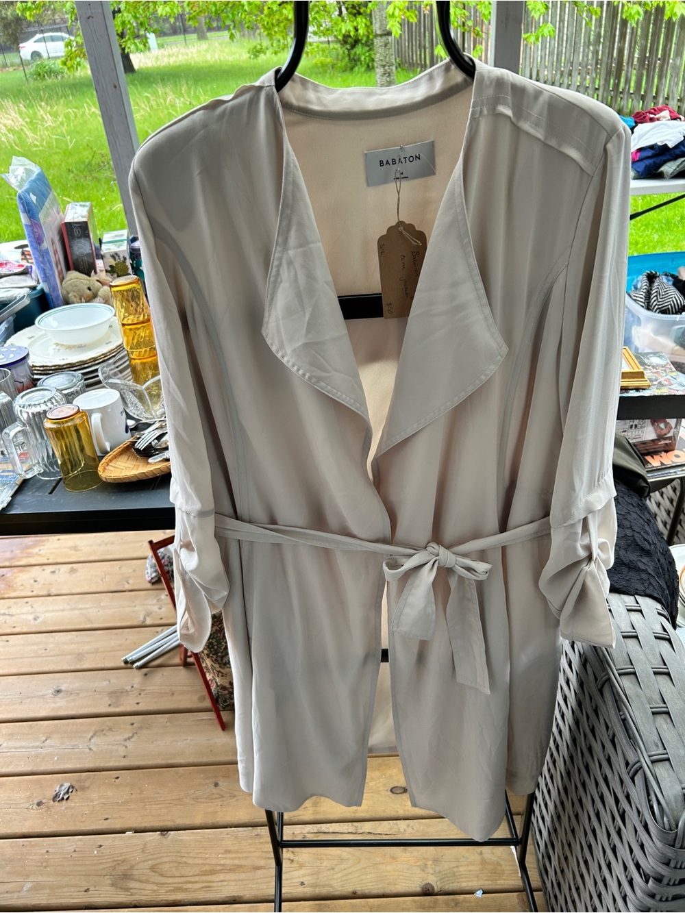Babaton Cream Drape-Front Tie Jacket